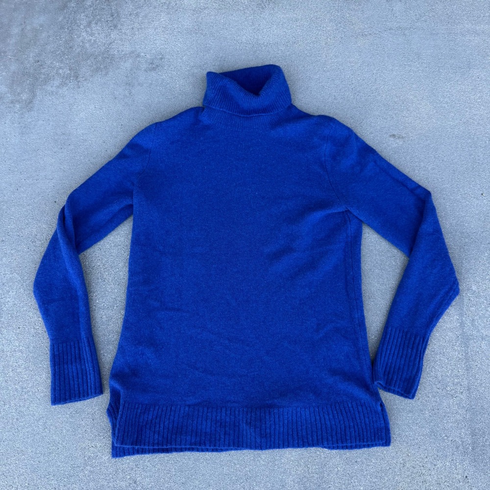 J.Crew Womens Royal Blue Merino Wool Blend Turtleneck Sweater Size S
